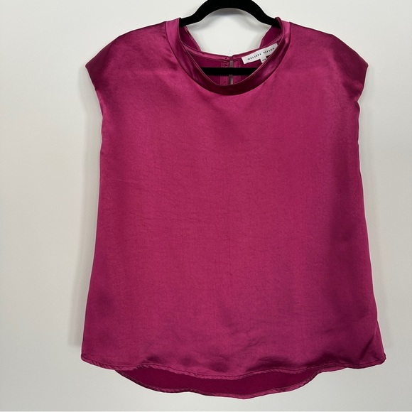 Melissa Nepton | Hot Pink Satin Sleeveless Blouse | Padded Shoulders | Size M - Picture 1 of 10